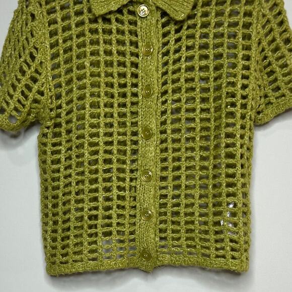 BDG Urban Outfitters Osaka Open-Knit Polo Cardigan Sweater Green Size S - Picture 5 of 10